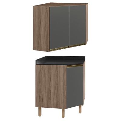Armario E Balcao Canto Obliquo 75cm Mdf Kali Carvalho Toq Chumbo Nicioli Carvalho Toq Chumbo