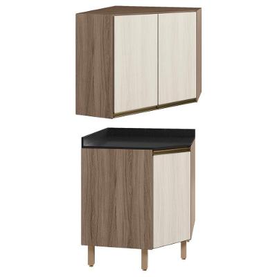 Armario E Balcao Canto Obliquo 75cm Mdf Kali Carvalho Toq Bianco Toq Nicioli Carvalho Toq Bianco Toq