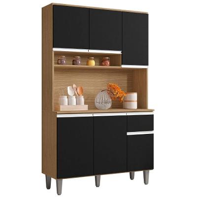 Kit Armário Cozinha Compacta Márcia 6 Portas Amendoa Preto Ajl