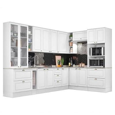 Cozinha Completa De Canto Americana 10 Peças Com Cristaleira Branco - Móveis Henn Branco