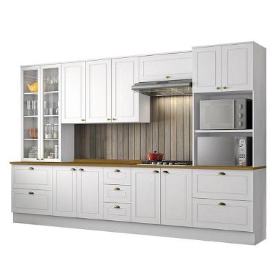 Cozinha Completa 6 Peças Americana Branco Com Cristaleira Tampo Nature - Móveis Henn Branco