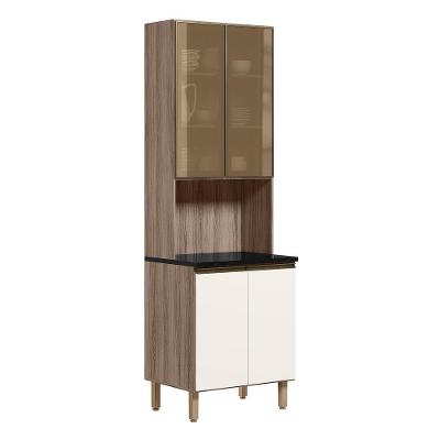 Paneleiro Duplo 4p Vidro 70cm Mdf Kali 18340 Carvalho Toq Off White Cetim Nicioli Carvalho Toq Off White Cetim