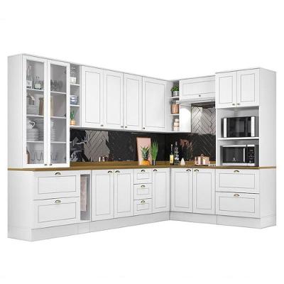 Cozinha Completa De Canto Americana 10 Peças Branco Tampo Nature - Móveis Henn Branco