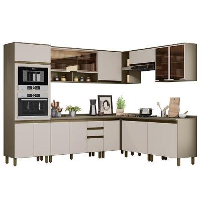 Cozinha Completa De Canto 9 Peças Connect Duna-cristal Com Torre Quente E Aéreo Vidro - Móveis Henn Duna-cristal