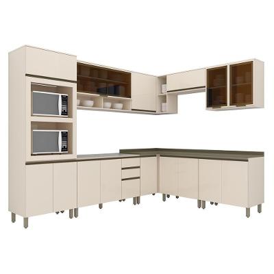 Cozinha Completa De Canto Connect 9 Peças Off White Com Torre Quente 2 Fornos - Móveis Henn Off White