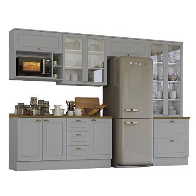 Cozinha Completa Americana 7 Peças Com Cristaleira Cinza - Móveis Henn Cinza
