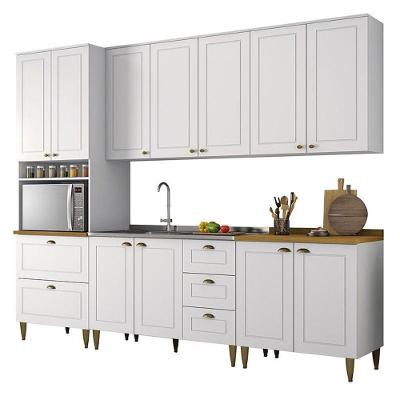 Cozinha Completa 5 Peças Americana Branco Com Torre Quente E Tampo Nature - Móveis Henn Branco