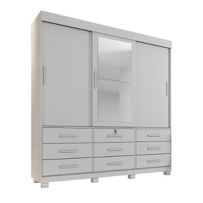Guarda Roupa 3 Portas De Correr Com Espelho 9 Gavetas Londres Benetil Branco