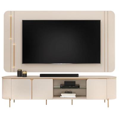 Painel Para Tv 75 Pol E Rack Bancada Mdf Ariana Off White Dj Moveis Off White