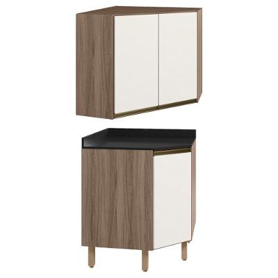 Armario E Balcao Canto Obliquo 75cm Mdf Kali Carvalho Toq Off White Cetim Nicioli Carvalho Toq Off White Cetim