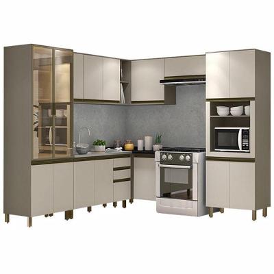 Cozinha Completa De Canto Connect 7 Peças Duna-cristal Com Cristaleira E Torre Quente - Móveis Henn Duna-cristal