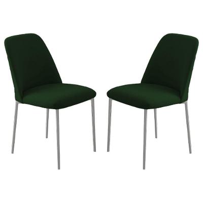 Conjunto 2 Cadeiras Londres Veludo Verde Escuro Metal Champanhe
