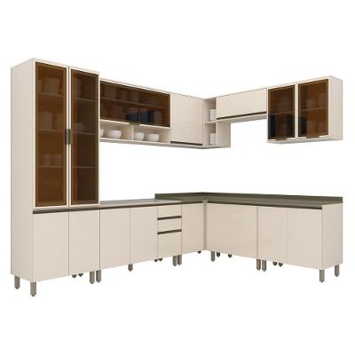 Cozinha Completa De Canto Connect 9 Peças Off White Com Cristaleira - Móveis Henn Off White
