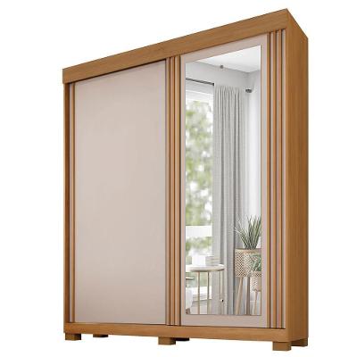 Guarda Roupa 2 Portas De Correr Com Espelho 3 Gavetas Mônaco Benetil Cinamomo Off White