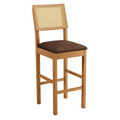 Banqueta Jade 03 Madeira Maciça Jcm Encosto Rattan Verona Chocolate