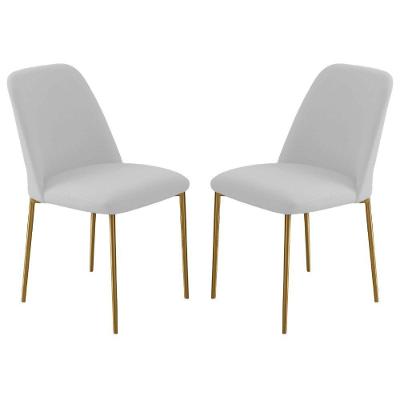 Conjunto 2 Cadeiras Londres Linho Branco Metal Dourado