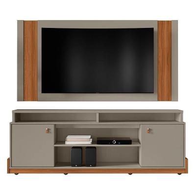 Rack Bancada Montana Com Painel Real Grigio Fosco-cinamomo Mel Para Tv Até 65? - Mobler Grigio Fosco-cinamomo Mel