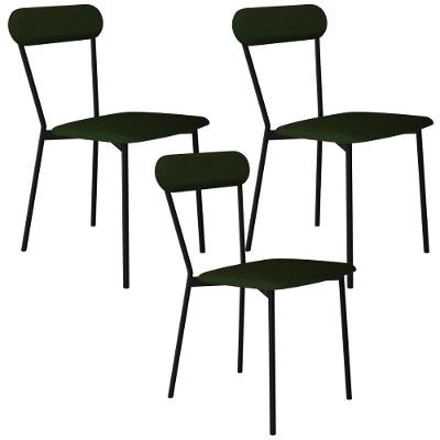 Kit 03 Cadeiras Estofada Para Sala De Jantar Liora Preto C01 Linho Verde Musgo - Lyam Decor