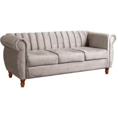 Sofá Chesterfield 3 Lugares Realeza Vintage Retrô Suede Bege Claro