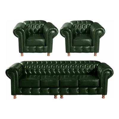 Conjunto Sofá 4 Lugares E 2 Poltrona Chesterfield Luís Xv Vintage Retrô Capitonê Couro Verde