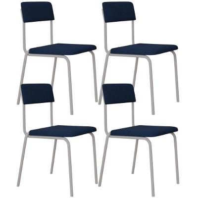 Kit 04 Cadeiras Estofada Para Sala De Jantar Sense Branco C01 Linho Azul Escuro - Lyam Decor