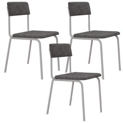 Kit 03 Cadeiras Estofada Para Sala De Jantar Sense Branco C01 Linho Prata - Lyam Decor