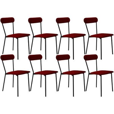Kit 08 Cadeiras Estofada Para Sala De Jantar Liora Preto C01 Veludo Vermelho Vinho - Lyam Decor