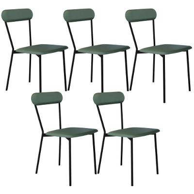 Kit 05 Cadeiras Estofada Para Sala De Jantar Liora Preto C01 Courino Verde Sálvia - Lyam Decor