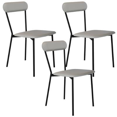 Kit 03 Cadeiras Estofada Para Sala De Jantar Liora Preto C01 Courino Off White - Lyam Decor