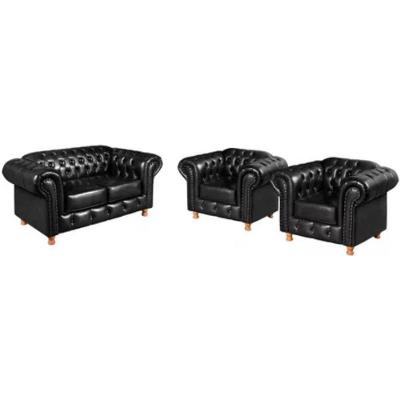 Conjunto Sofá 2 Lugares E 2 Poltrona Chesterfield Luís Xv Vintage Retrô Capitonê Couro Preto