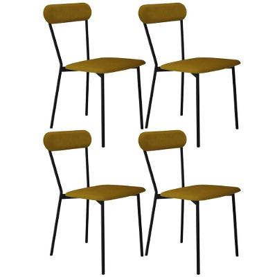 Kit 04 Cadeiras Estofada Para Sala De Jantar Liora Preto C01 Linho Mostarda - Lyam Decor