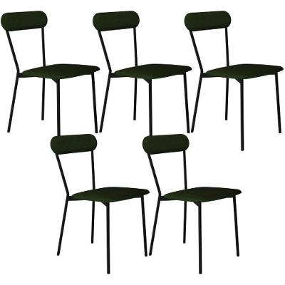 Kit 05 Cadeiras Estofada Para Sala De Jantar Liora Preto C01 Linho Verde Musgo - Lyam Decor