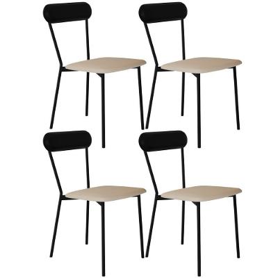 Kit 04 Cadeiras Estofada Para Sala De Jantar Liora Preto C01 Linho Areia Courino Preto - Lyam Decor