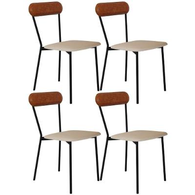 Kit 04 Cadeiras Estofada Para Sala De Jantar Liora Preto C01 Linho Areia Courino Caramelo - Lyam Decor