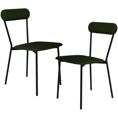 Kit 02 Cadeiras Estofada Para Sala De Jantar Liora Preto C01 Linho Verde Musgo - Lyam Decor