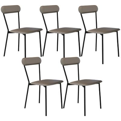Kit 05 Cadeiras Estofada Para Sala De Jantar Liora Preto C01 Courino Cinza - Lyam Decor