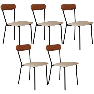 Kit 05 Cadeiras Estofada Para Sala De Jantar Liora Preto C01 Linho Areia Courino Caramelo - Lyam Decor