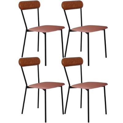 Kit 04 Cadeiras Estofada Para Sala De Jantar Liora Preto C01 Linho Rosê Courino Caramelo - Lyam Decor