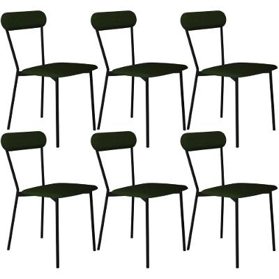 Kit 06 Cadeiras Estofada Para Sala De Jantar Liora Preto C01 Linho Verde Musgo - Lyam Decor