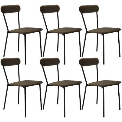 Kit 06 Cadeiras Estofada Para Sala De Jantar Liora Preto C01 Veludo Marrom Sand - Lyam Decor