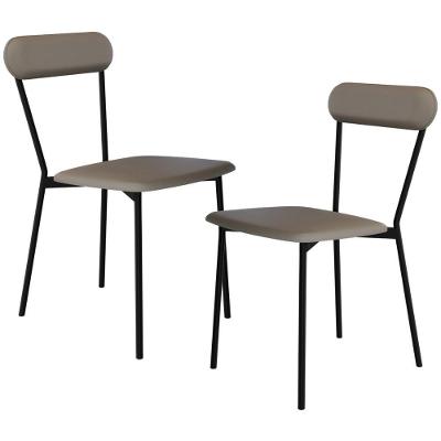 Kit 02 Cadeiras Estofada Para Sala De Jantar Liora Preto C01 Courino Cinza - Lyam Decor