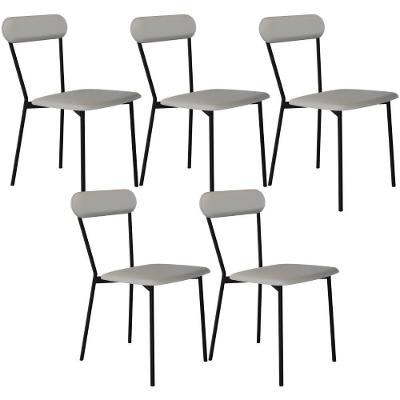 Kit 05 Cadeiras Estofada Para Sala De Jantar Liora Preto C01 Courino Off White - Lyam Decor