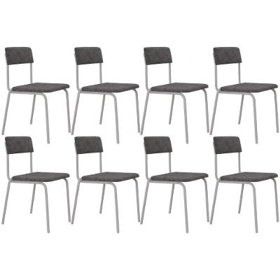 Kit 08 Cadeiras Estofada Para Sala De Jantar Sense Branco C01 Linho Prata - Lyam Decor
