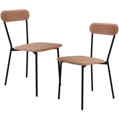 Kit 02 Cadeiras Estofada Para Sala De Jantar Liora Preto C01 Veludo Bege - Lyam Decor