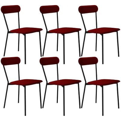 Kit 06 Cadeiras Estofada Para Sala De Jantar Liora Preto C01 Veludo Vermelho Vinho - Lyam Decor