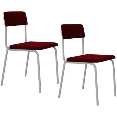 Kit 02 Cadeiras Estofada Para Sala De Jantar Sense Branco C01 Veludo Vermelho Vinho - Lyam Decor