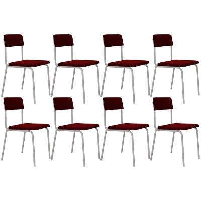 Kit 08 Cadeiras Estofada Para Sala De Jantar Sense Branco C01 Veludo Vermelho Vinho - Lyam Decor