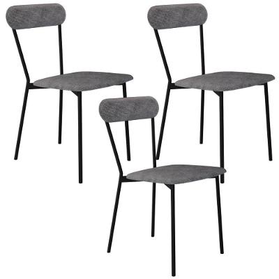 Kit 03 Cadeiras Estofada Para Sala De Jantar Liora Preto C01 Linho Prata - Lyam Decor