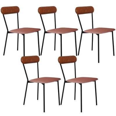 Kit 05 Cadeiras Estofada Para Sala De Jantar Liora Preto C01 Linho Rosê Courino Caramelo - Lyam Decor