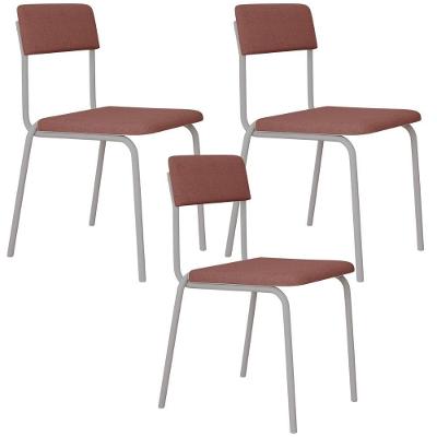 Kit 03 Cadeiras Estofada Para Sala De Jantar Sense Branco C01 Linho Rosê - Lyam Decor